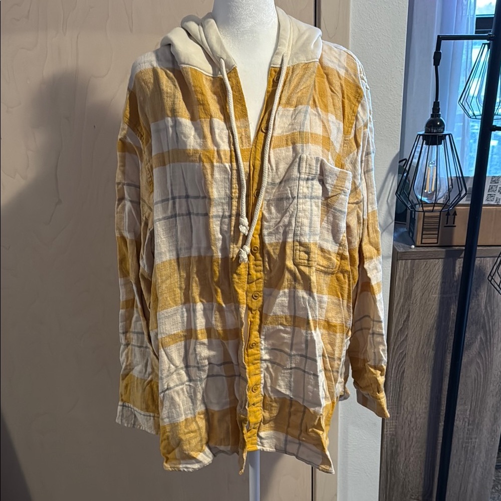 Yellow Plaid Hooded Women’s Shirt